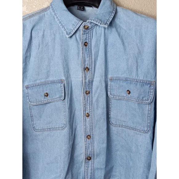 Forever 21 blue button up long sleeve shirt size 0 - Picture 2 of 6